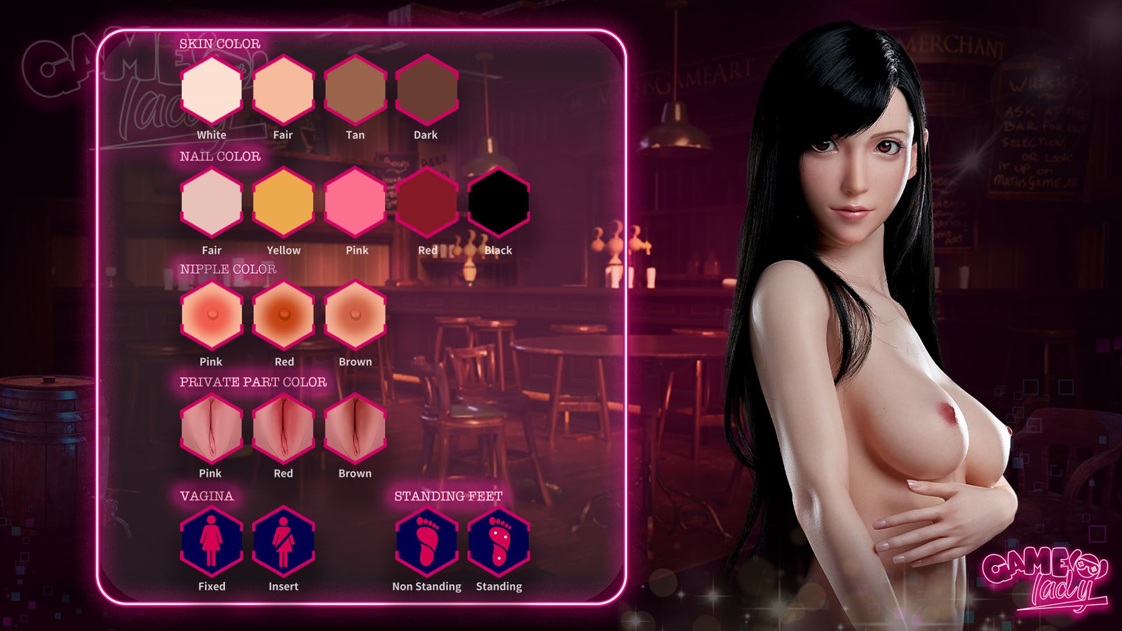 Game Lady 167cm – urval av hudfärger, naglar och bröstnyanser, anpassningsbar silikonmodell.
