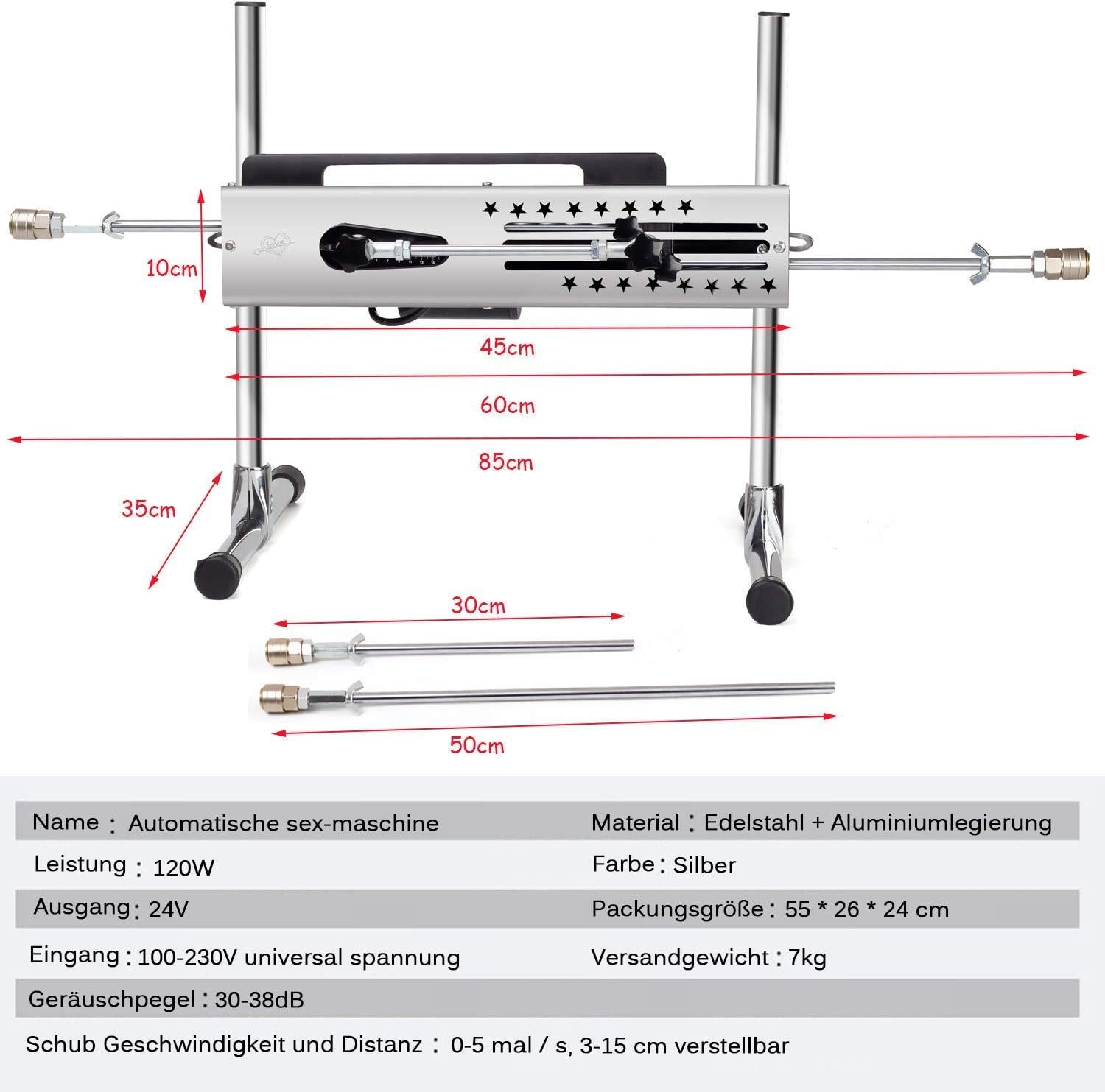 Professional sex machine with adjustable speed & double control - 120W engine