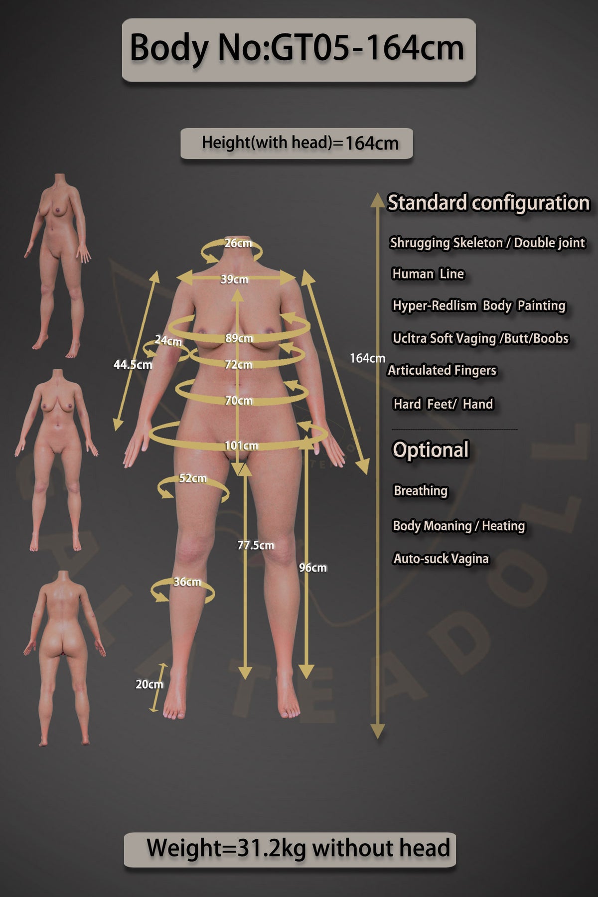 Maria seksinukke (Galatea Doll 164cm B-cup #135 silikoni)